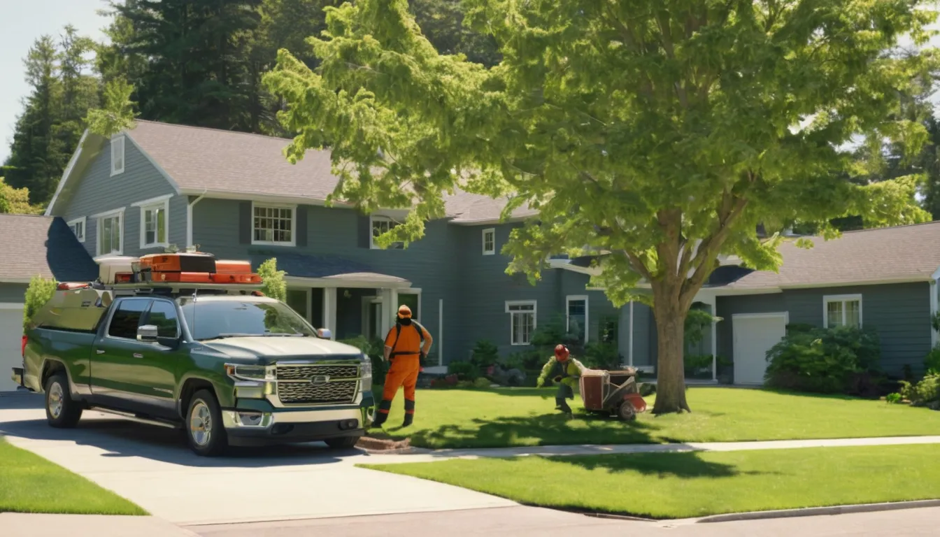 A local provider's crew safely taking down a tall tree in a residential yard in Crete